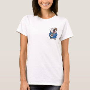 Sleepy Bulldog Yawning with Woof Coffee Cup in Blu T-Shirt