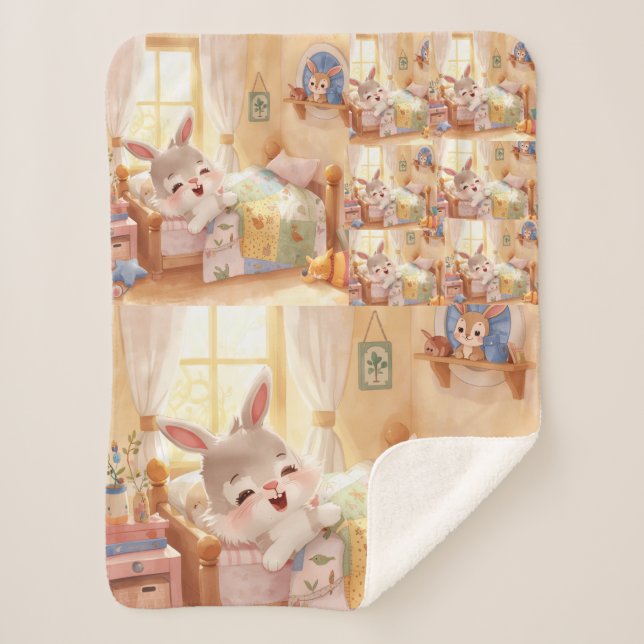 "Sleepy Bunny Kids Blanket – Cozy Repeated Rabbit  (Front)