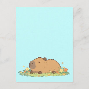 Sleepy Capybara Resting in Summer Meadow Postcard