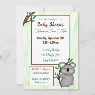 Sleepy Cartoon Koala Themed Baby Shower Invitation