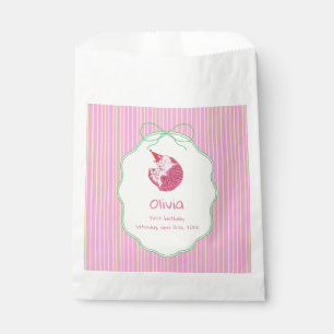 Sleepy Cat 1st Birthday Yellow Stripes  Favour Bag