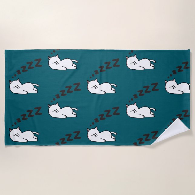 Sleepy Cat Cat Beach Towel (Front)