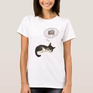 Sleepy cat dreaming of food funny T-Shirt