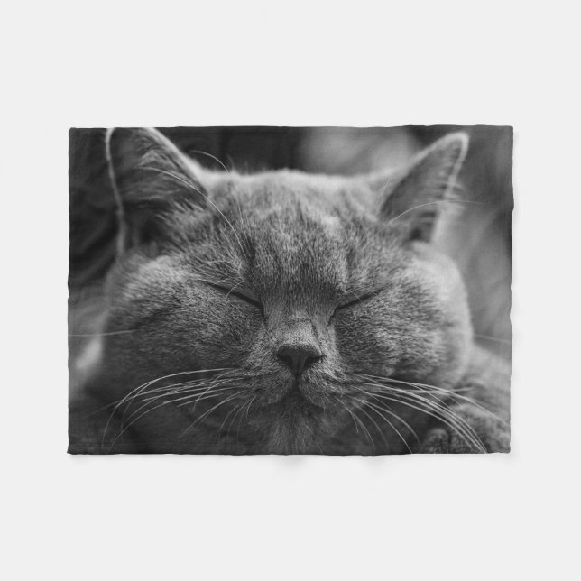 Sleepy Cat Face Photograpy Fleece Blanket (Front (Horizontal))