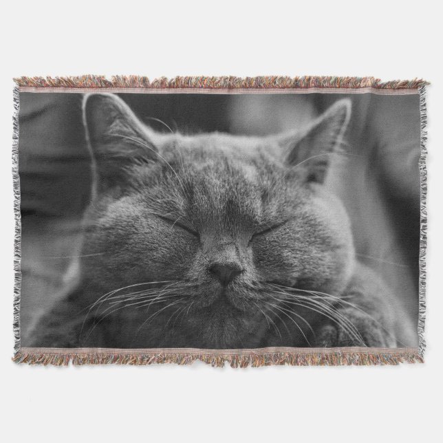 Sleepy Cat Face Photograpy Throw Blanket (Front)