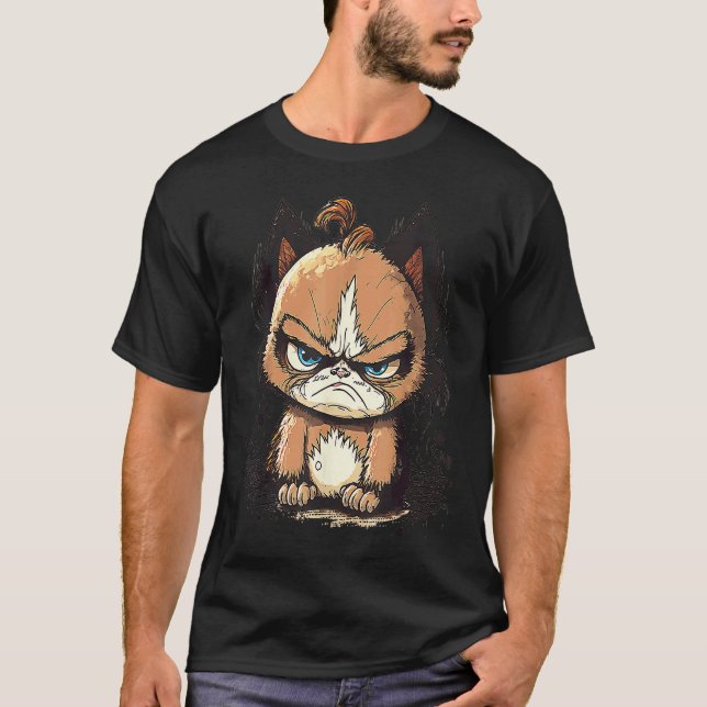 Sleepy Cat Grumpy Tired Need Coffee T-Shirt (Front)