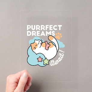 Sleepy Cat Hugging Star – Purrfect Dreams Cute Cat Acrylic Invitations
