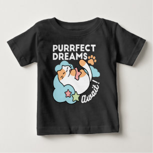 Sleepy Cat Hugging Star – Purrfect Dreams Cute Cat Baby T-Shirt