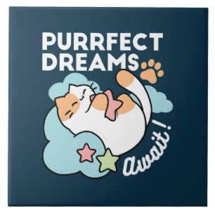 Sleepy Cat Hugging Star – Purrfect Dreams Cute Cat Ceramic Tile