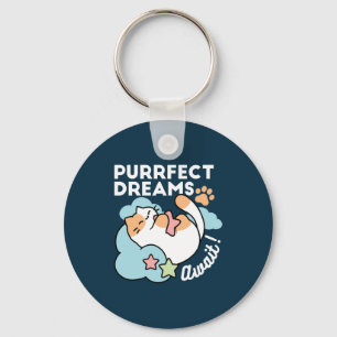 Sleepy Cat Hugging Star – Purrfect Dreams Cute Cat Key Ring