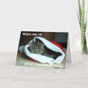 Sleepy Cat in Santa Hat Holiday  Card