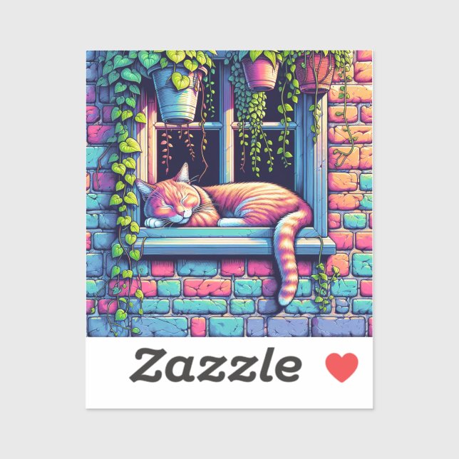 Sleepy Cat in Window Sill Ai Art (Sheet)