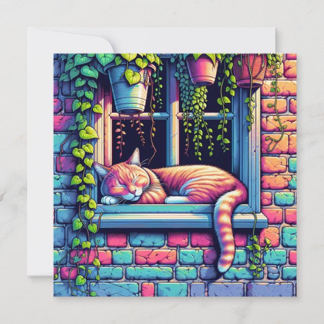Sleepy Cat in Window Sill Ai Art (Front)