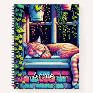 Sleepy Cat in Window Sill Ai Art Personalised Notebook
