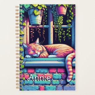 Sleepy Cat in Window Sill Ai Art Personalised Planner
