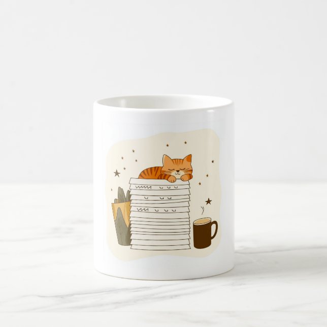 Sleepy Cat on Book Stack Mug (Center)