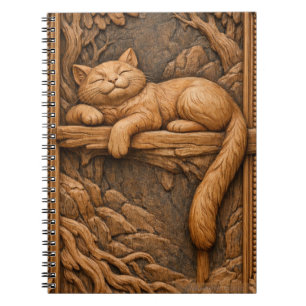 Sleepy Cat on Tree Branch – Wood Carving Notebook