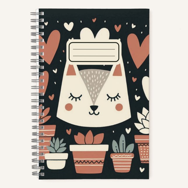 Sleepy Cat with Succulents - Cosy & Whimsical  Notebook (Front)