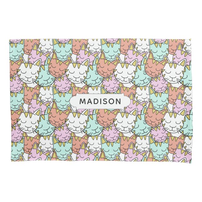 Sleepy Cats Pattern custom name pillowcases (Front)
