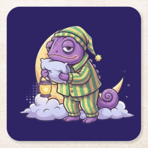 Sleepy Chameleon Coaster – Cozy & Whimsical Drink