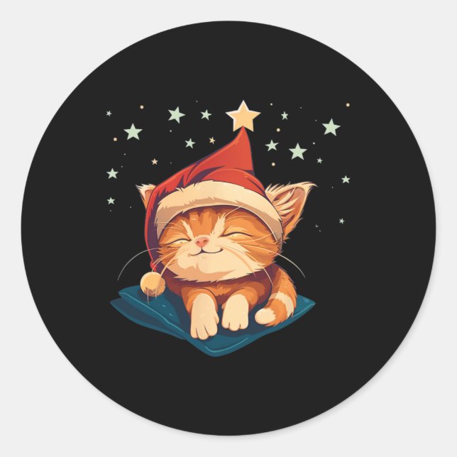 Sleepy Christmas Cat  Classic Round Sticker (Front)