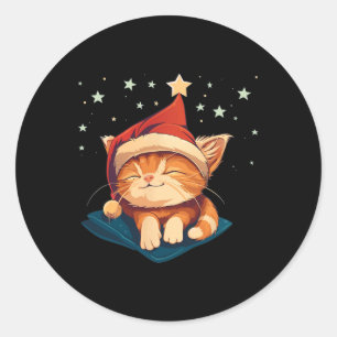Sleepy Christmas Cat Classic Round Sticker