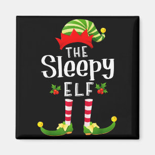 Sleepy Christmas Elf Matching Pajama X-mas Party Magnet