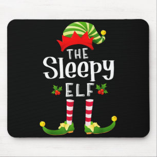 Sleepy Christmas Elf Matching Pajama X-mas Party Mouse Pad