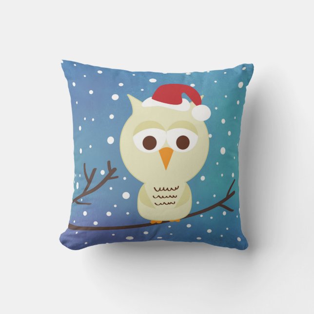 Sleepy Christmas Owl Holiday Decorative Pillow (Front)