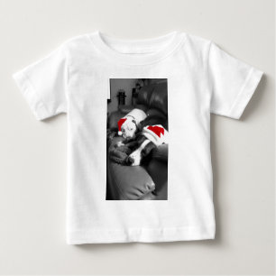 sleepy christmas pitbull puppies adorable santa baby T-Shirt