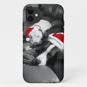 sleepy christmas pitbull puppies adorable santa iPhone 11 case
