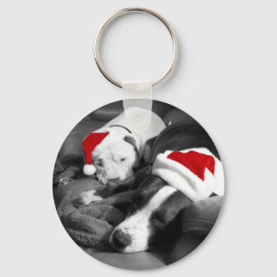 sleepy christmas pitbull puppies adorable santa key ring