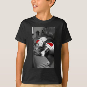 sleepy christmas pitbull puppies adorable santa T-Shirt