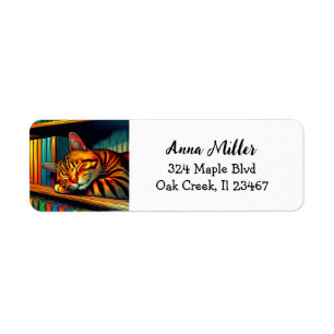 Sleepy Comic Book Style Cat Sleeping Return Address Label