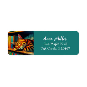 Sleepy Comic Book Style Cat Sleeping Return Address Label