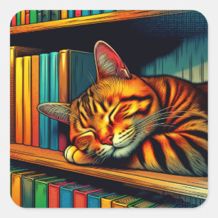 Sleepy Comic Book Style Cat Sleeping Square Sticker