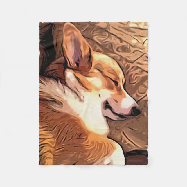 Sleepy Corgi Fleece Blanket (Front)