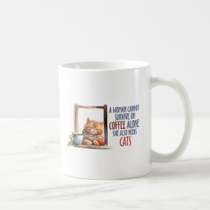 Sleepy Cute Orange Cat with Cup of Coffee