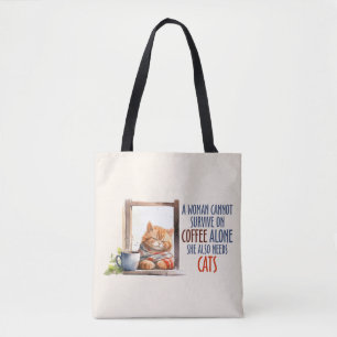 Sleepy Cute Orange Cat with Cup of Coffee Tote Bag