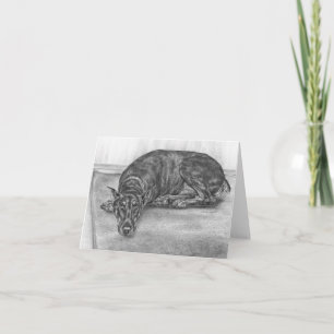 Sleepy Doberman Pinscher Dog Drawing by Kelli Swan Card