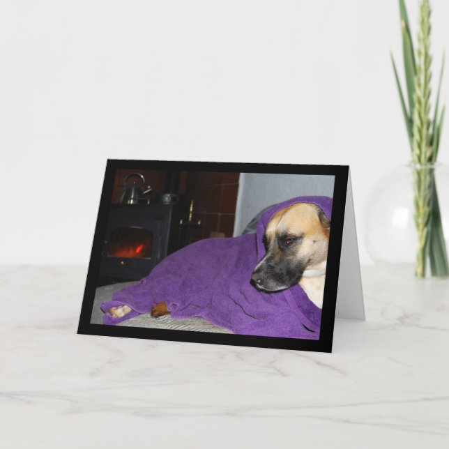 Sleepy Dog by Fireplace Card (Front)