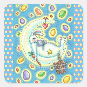 SLEEPY EASTER BUNNY JELLY BEAN DREAMS MOON STICKER
