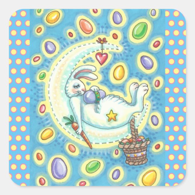 SLEEPY EASTER BUNNY JELLY BEAN DREAMS MOON STICKER (Front)