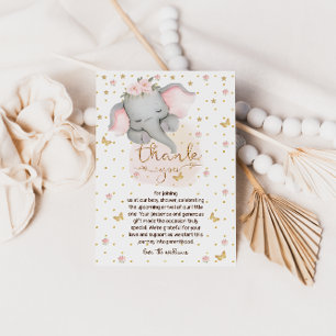 Sleepy Elephant Cute Baby Girl Shower  Thank You Card