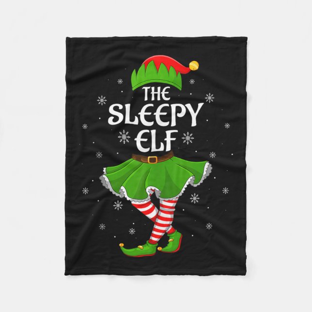 Sleepy Elf Christmas Family Girls Women Elf Squad  Fleece Blanket (Front)
