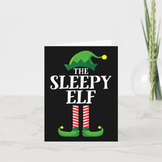 Sleepy Elf Matching Family Group Christmas Party  Card (Front)