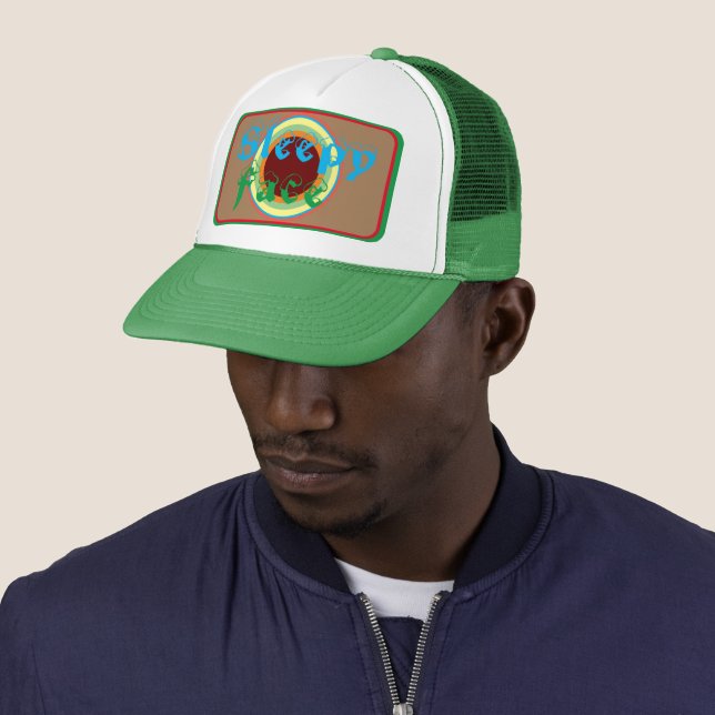 Sleepy Face: Green - Sun Brim - Trucker Hat (In Situ)