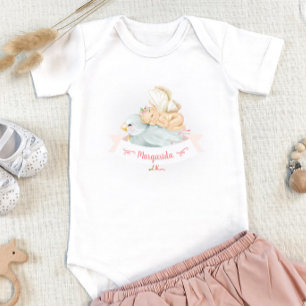 Sleepy Fairy Bird Illustration with Name Girl Baby Bodysuit