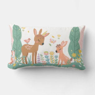 Sleepy fawns with flowers lumbar cushion