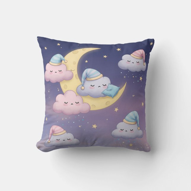 Sleepy Fluffy Clouds on Dreamy Pastel Sky Cushion (Front)